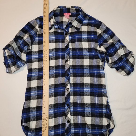 Medium Blue/White/Black Button Down Flannel Shirt by brand "She Scool" - Picture 2 of 4